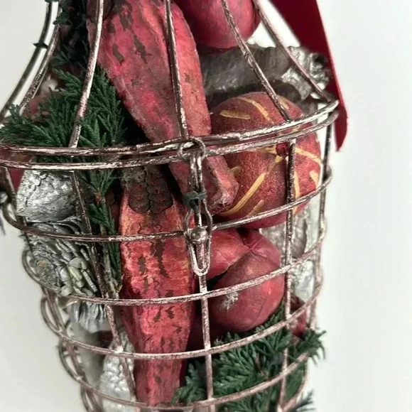 Christmas Metal farm house vases  w/ greenery & silver & red decorative items - Picture 5 of 6